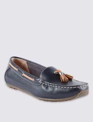 Wide Fit Leather Tassle Boat Shoes | M&S Collection | M&S