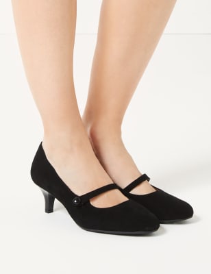 Escarpins larges en daim &agrave; talons bobine