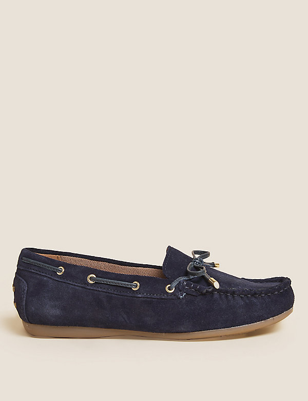 Wide Fit Suede Bow Trim Boat Shoes