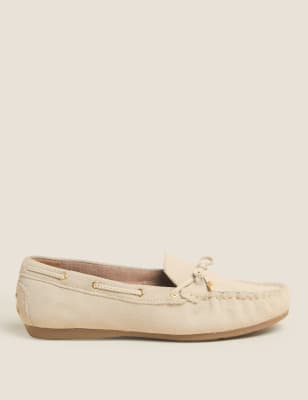 

Womens M&S Collection Wide Fit Suede Bow Trim Boat Shoes - Stone, Stone