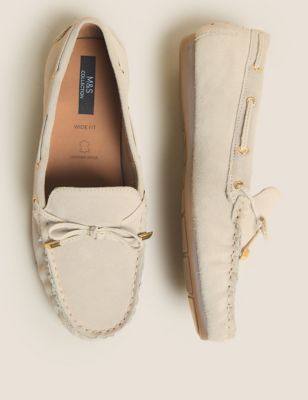 M&S Womens Wide Fit Suede Bow Trim Boat Shoes