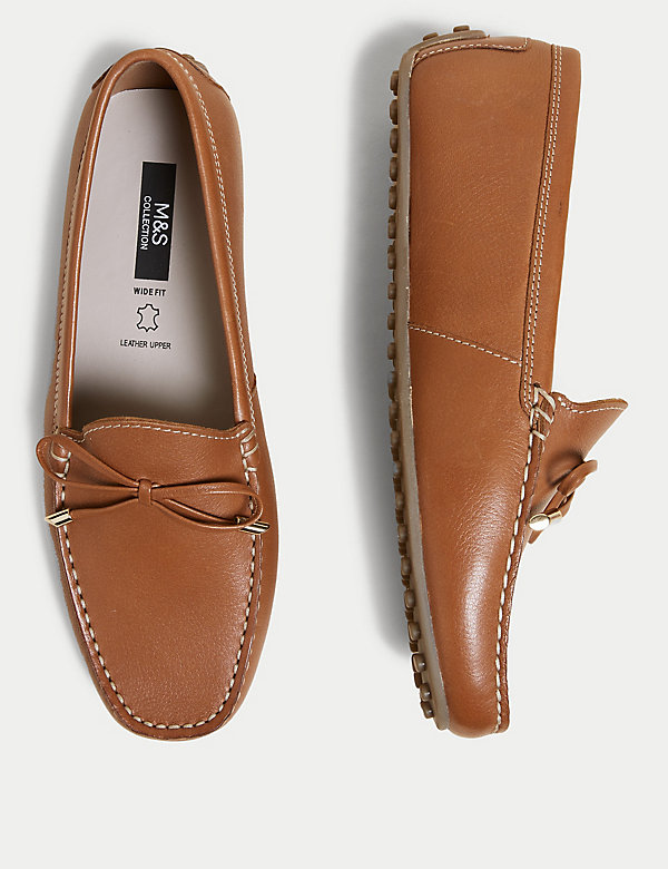 Wide Fit Leather Bow Boat Shoes - LT