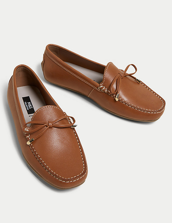 Wide Fit Leather Bow Boat Shoes - SA