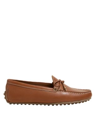 Womens M&S Collection Wide Fit Leather Bow Boat Shoes - Tan