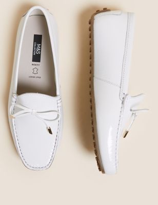 Womens M&S Collection Wide Fit Leather Bow Boat Shoes - White