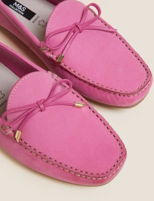 Womens M&S Collection Wide Fit Leather Bow Boat Shoes - Pink