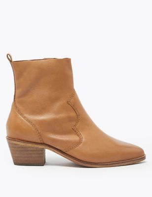 Leather Block Heel Western Boots