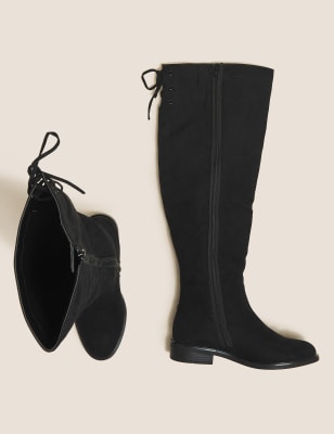 

Womens M&S Collection Übers Knie reichende, flache Stiefel in weiter Passform - Black, Black