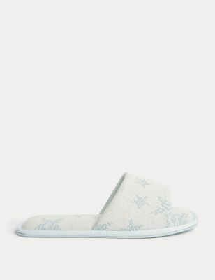 M&S Womens Printed Open Toe Mule Slippers - 3 - Blue Mix, Blue Mix