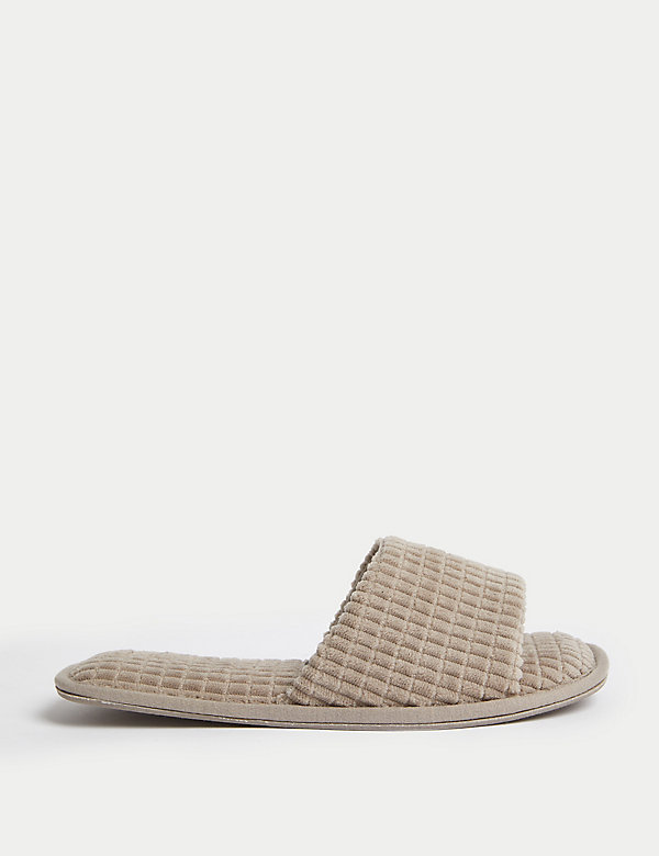 Quilted Open Toe Slider Mule Slippers - CA