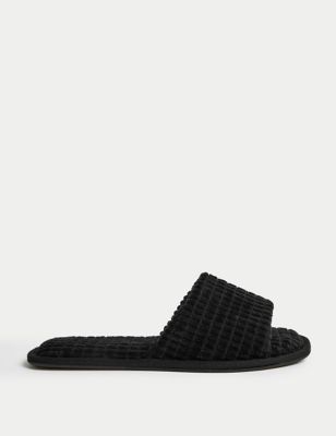

Womens M&S Collection Quilted Open Toe Slider Mule Slippers - Black, Black