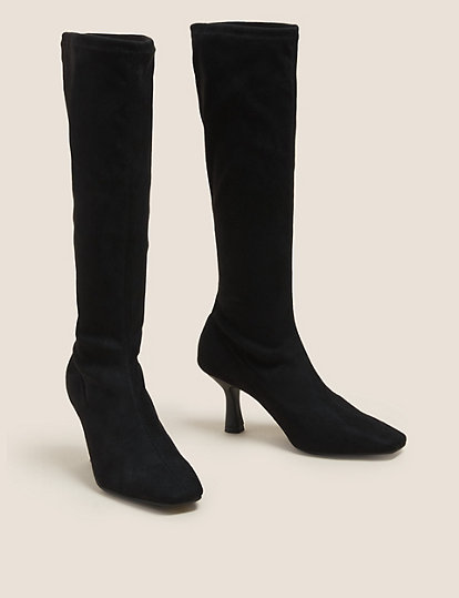 M&S Collection Stiletto Heel Square Toe Knee High Boots - 5 - Black, Black