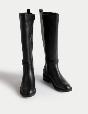 Riding Buckle Flat Knee High Boots
