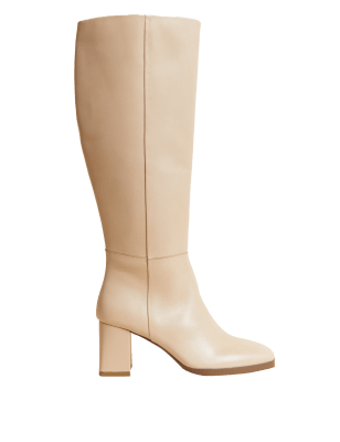 

Womens M&S Collection Leather Block Heel Knee High Boots - Porcelain, Porcelain