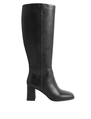

Womens M&S Collection Leather Block Heel Knee High Boots - Black, Black