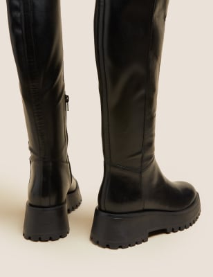 

Womens M&S Collection Leather Chunky Flat Knee High Boots - Black, Black