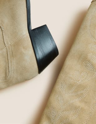 

Womens Per Una Suede Western Block Heel Knee High Boots - Sand, Sand