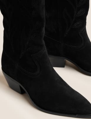 Suede Western Block Heel Knee High Boots