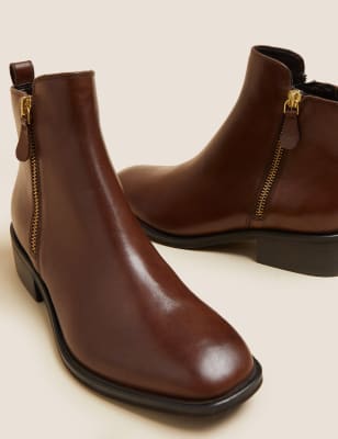 

Womens M&S Collection Lederstiefeletten mit eckiger Spitze und Blockabsatz - Chocolate, Chocolate
