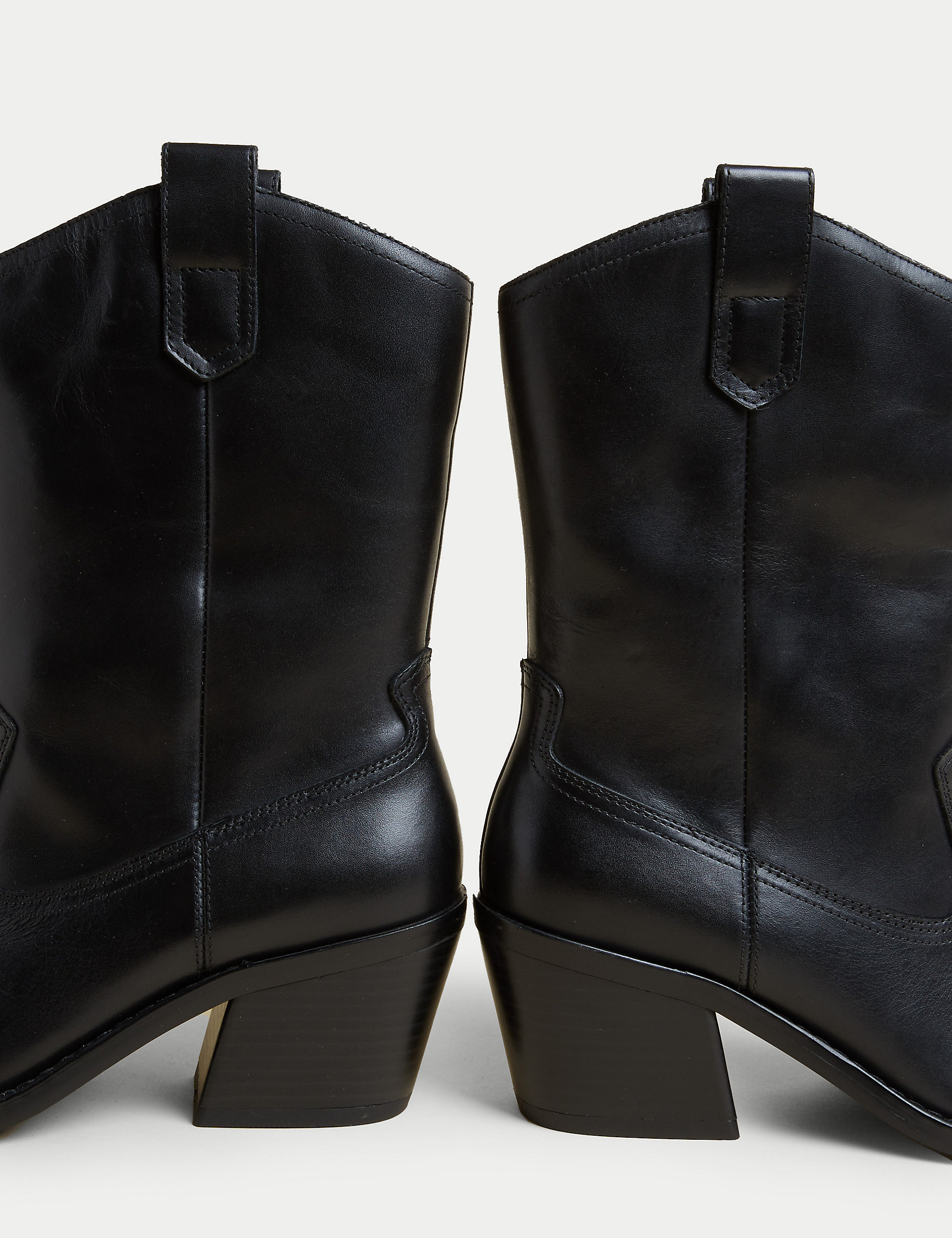 Leather Western Block Heel Ankle Boots