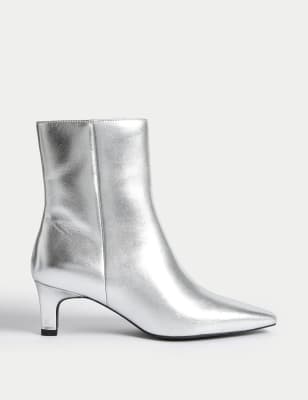 

Womens M&S Collection Lederstiefeletten mit Keilspitze und kleinem Absatz - Silver, Silver