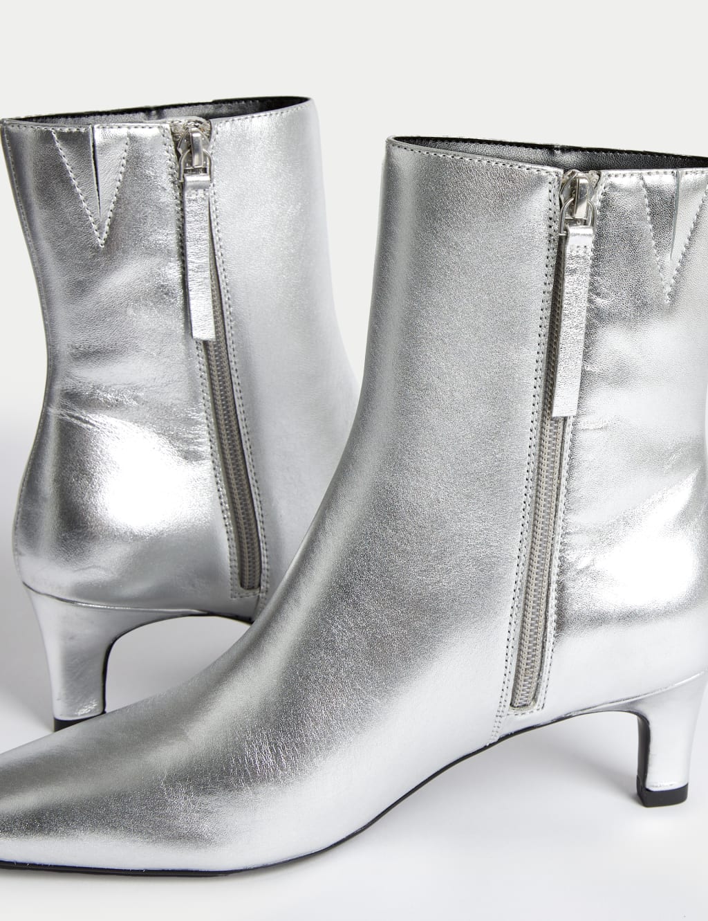 Leather Kitten Heel Chisel Toe Ankle Boots image 3