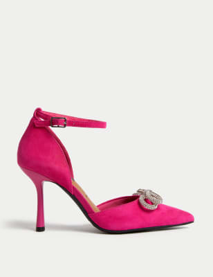 

M&S Collection Zapatos de salón de ante con tacón de aguja y tira al tobilloWomens - Cerise, Cerise
