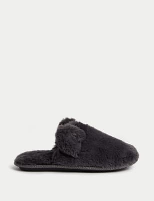 

Womens M&S Collection Faux Fur Round Toe Mule Slippers - Charcoal, Charcoal