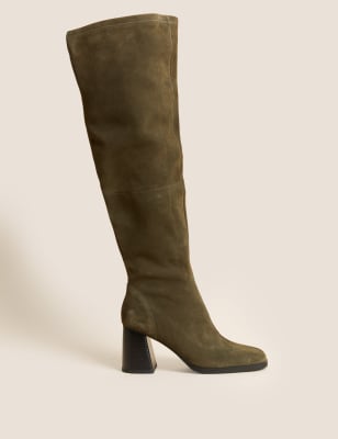 Suede Block Heel Over the Knee Boots