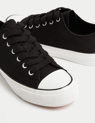 M&S Womens Canvas Lace Up Trainers - 4 - Black Mix, Black Mix,Sage Mix,White Mix