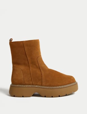 Wide Fit Suede Chunky Flatform Ankle Boots M S ES