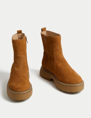 Wide Fit Suede Chunky Flatform Ankle Boots