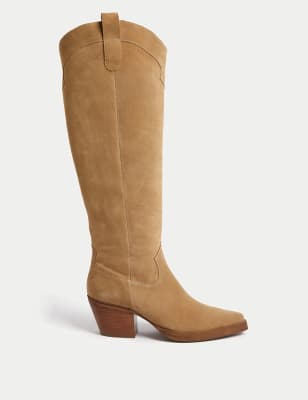 

Womens Per Una Kniehohe Cow-Boy-Stiefel aus Wildleder - Mink, Mink