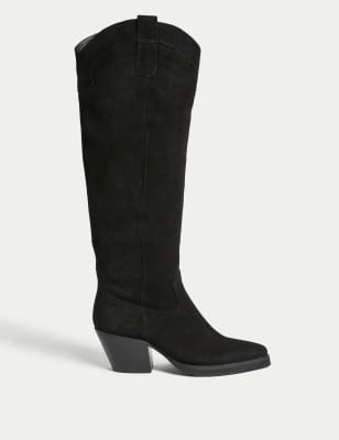 Black suede knee outlet high boots no heel