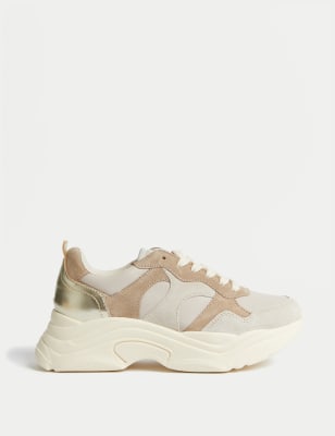 Leather Lace Up Chunky Platform Trainers - EE