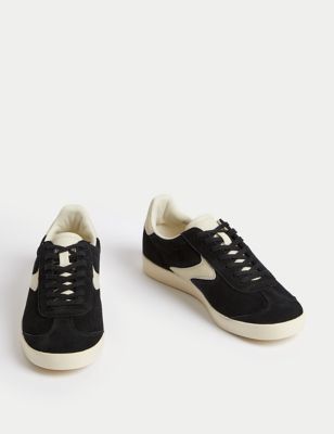 M&S Womens Suede Lace Up Side Detail Trainers - 4 - Black Mix, Black Mix,Natural Mix,Pink Mix,Navy M