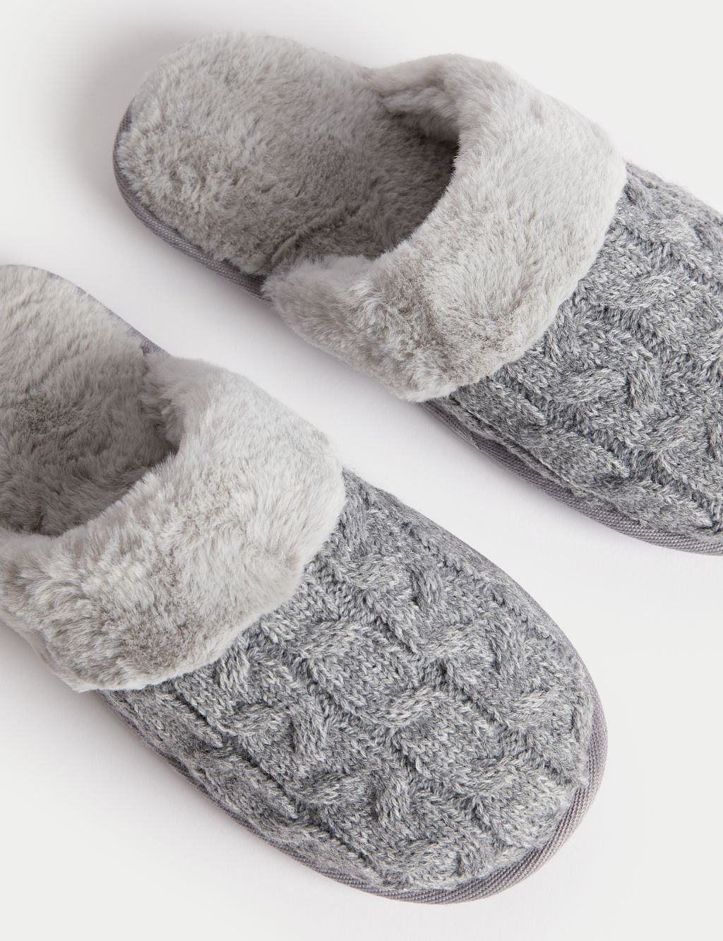 Cable Knit Faux Fur Lined Mule Slippers image 3
