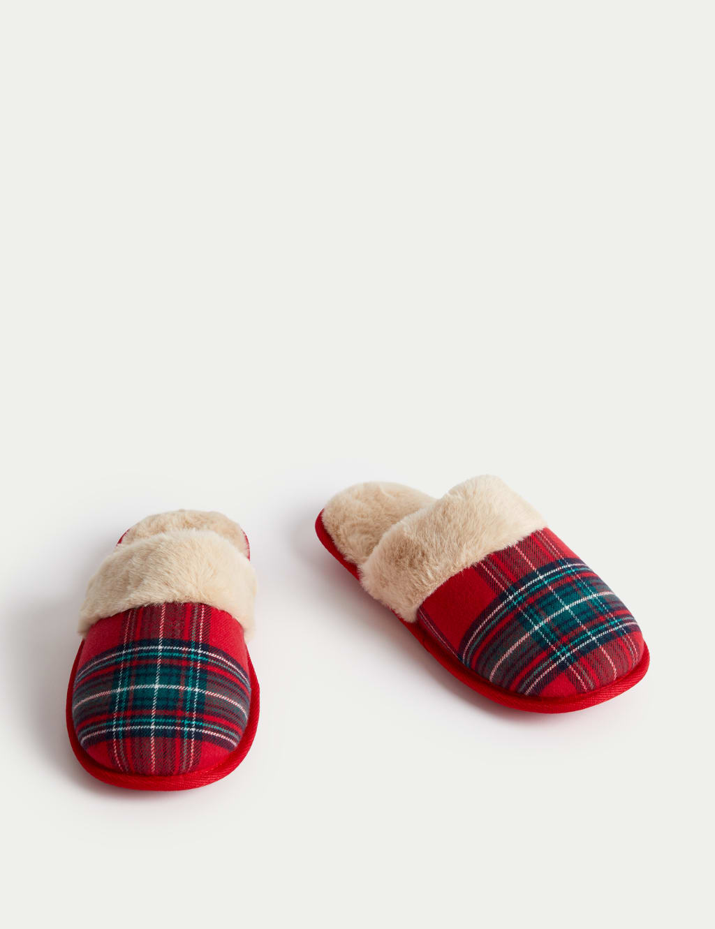 Checked Faux Fur Lined Mule Slippers image 2
