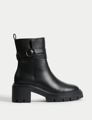 Black leather ankle boots best sale no heel