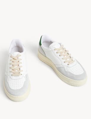 Leather Lace Up Suede Panel Trainers