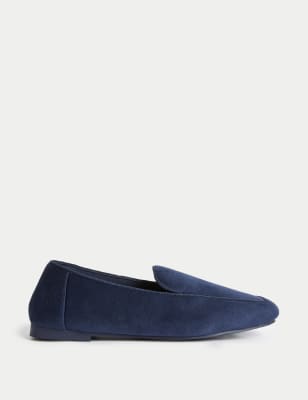 M&S Women's Velvet Moccasin Slippers - 3 - Midnight Navy, Midnight Navy,Dusty Pink