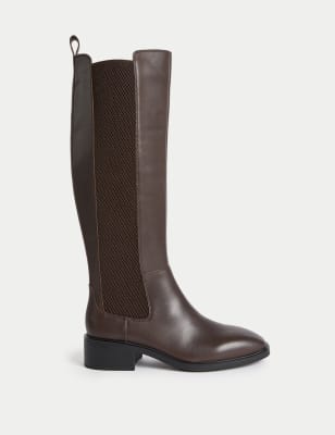 

Womens M&S Collection Leather Chelsea Flat Knee High Boots - Chocolate, Chocolate