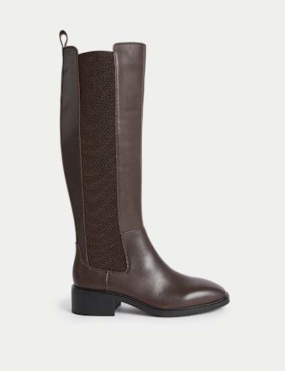 Leather Chelsea Flat Knee High Boots