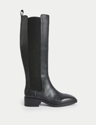 Leather Chelsea Flat Knee High Boots
