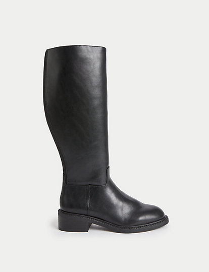 M&S Collection Riding Flat Knee High Boots - 6 - Black, Black