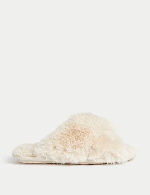 Faux Fur Crossover Slider Slippers - CA