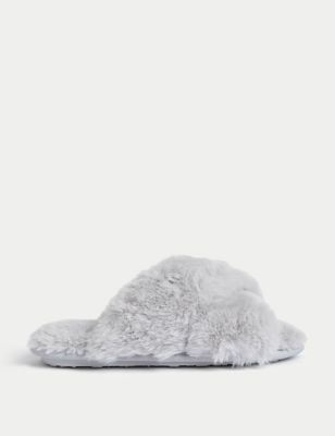 

Womens M&S Collection Faux Fur Crossover Slider Slippers - Light Grey, Light Grey