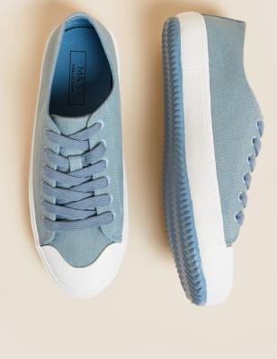 

Womens M&S Collection Canvas Lace Up Printed Trainers - Blue, Blue