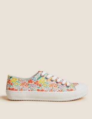 Canvas Lace Up Printed Trainers - CA