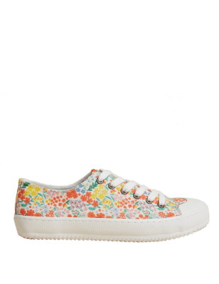 

Womens M&S Collection Canvas-Schnürturnschuhe mit Muster - Orange Mix, Orange Mix